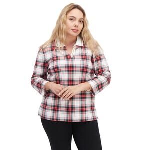 Tommy Hilfiger Women's Top Striped Collar Plaid Christmas Shirt M Medium